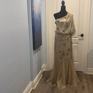 Adrianna Papell One-Shoulder Dress in Cream and Black